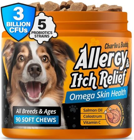 Dog Allеrgy Relief Chews, Immunе Support & Itсh Rеlief for Dogs, Skin and Coat Supplements with Omega 3 Fish Oil, ACV, Vitamin C, & Probiotics for Dogs, 90 Soft Chews, Chicken Flavor, Wrap