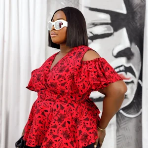 jemima african print cold shoulder wrap top [red]