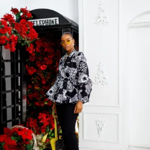 eko african print wrap puff sleeve top [white]