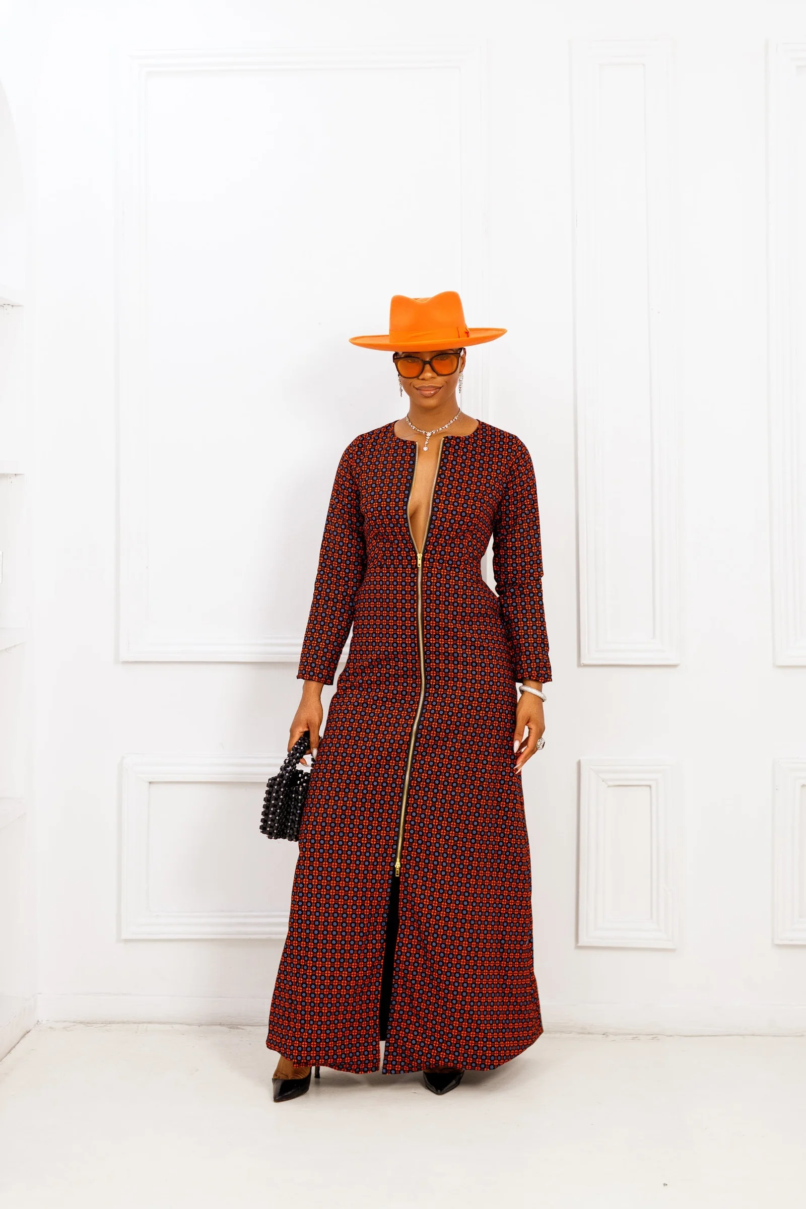 farida african print long sleeve front zip maxi dress farida african print long sleeve front zip maxi dress